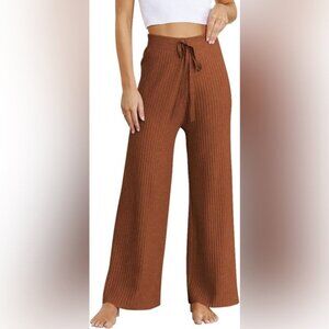 Lillusory Women’s Ribbed Knit Wide Leg Pants - Brown - Size L